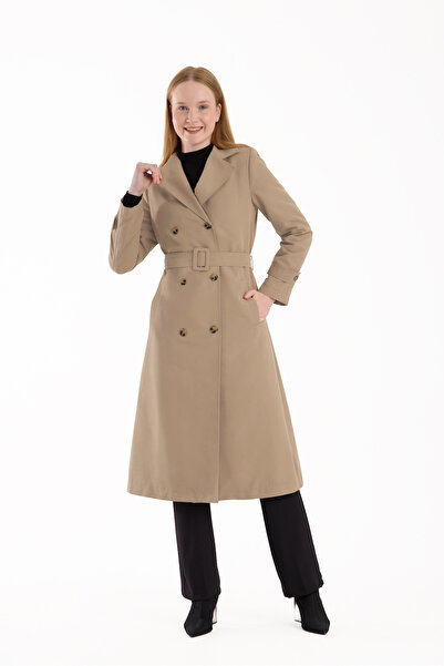 Soydan Güner Kadın Su Geçirmez Kırışmaz Ara Boy Trençkot Mocca Bej 5510