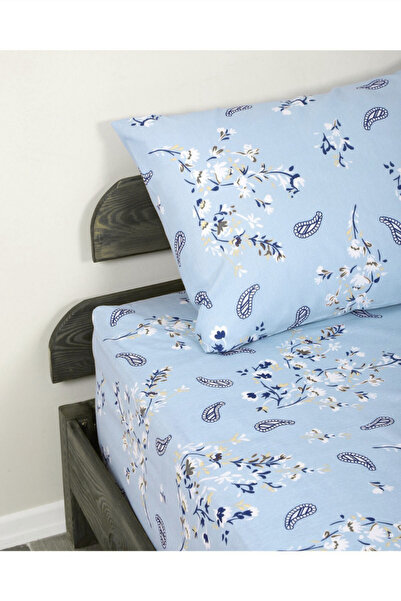 Shopyteks Blue Floral Patterned Double Fitted Sheet Set 160X200