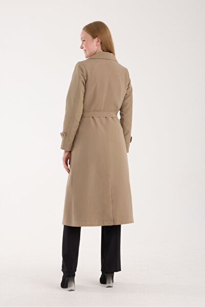 Soydan Güner Kadın Su Geçirmez Kırışmaz Ara Boy Trençkot Mocca Bej 5510