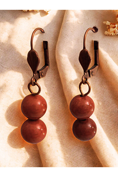 ayrestyle Kırmızı Jasper Taşlı Sallantılı Kadın Küpe - Koyu Bakır Mandallı Kanca, Minimal ve Şık Tasarım