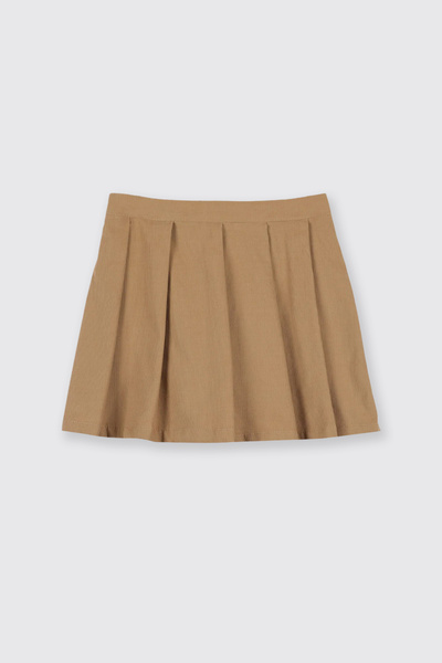 Panço Kız Çocuk Pileli Kadife Bej Şort Etek