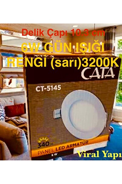 Cata 6W Slim Sıva Altı LED Panel Armatür Metal Kasa 3200K Günışığı