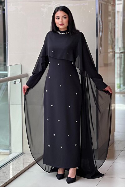 White Corner Şifon Pelerinli Damla Taşlı Abiye