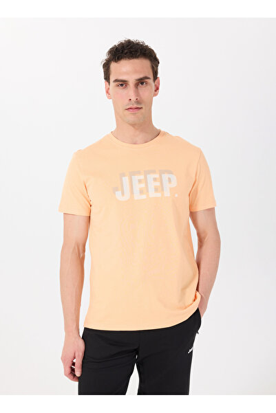 Jeep Bisiklet Yaka Baskılı Somon Erkek T-Shirt J4SM-TST7238