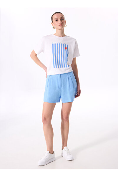 FABRIKA COMFORT Mavi Kadın Rahat %100 Keten Şort FC5SL-SHT0081