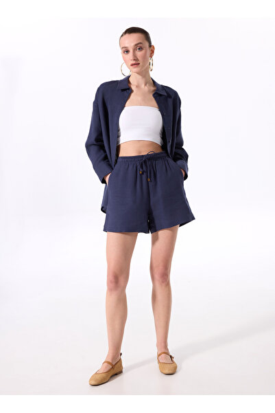 FABRIKA COMFORT Lacivert Kadın Rahat %100 Keten Şort FC5SL-SHT0263