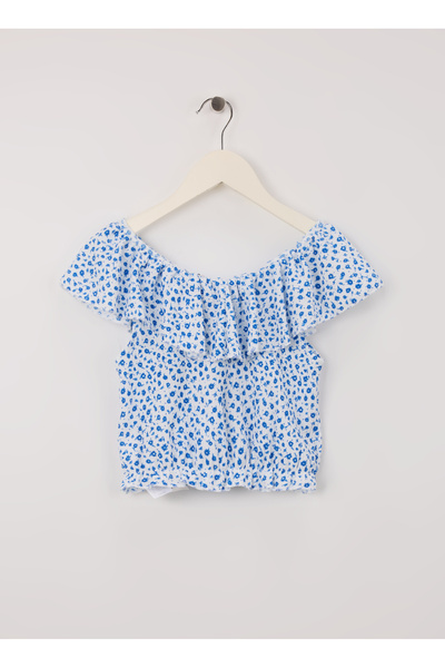 Koton Patterned Blue - White Girl's Blouse 5Skg60020Ak