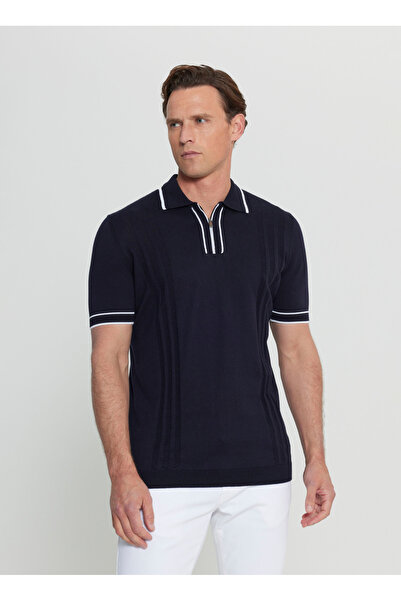 ALTINYILDIZ CLASSICS Altınyıldız Classics Polo Collar Standard Navy Blue Men's Sweater Ace072252046_Lac