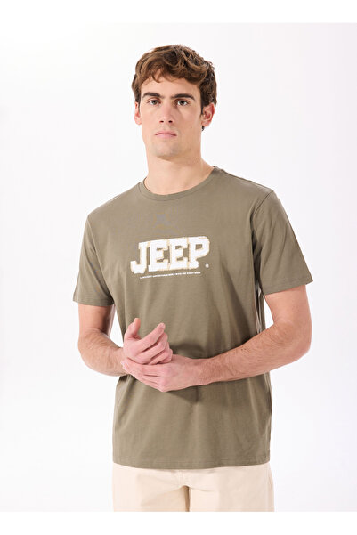 Jeep Bisiklet Yaka Baskılı Haki Erkek T-Shirt J5SM-TST7339