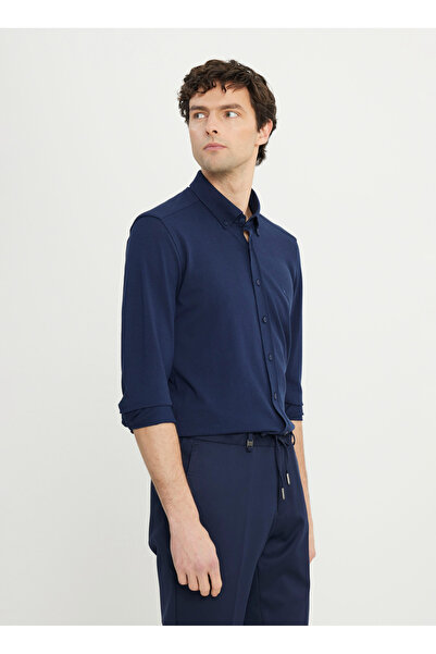 ALTINYILDIZ CLASSICS Altınyıldız Classics Slim Fit риза с копчета и яка, тъмн...