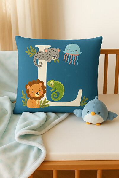 ALAMODECOR Момчешка стая Двустранен цифров печат Синьо L Буква Единична калъфка за възглавница