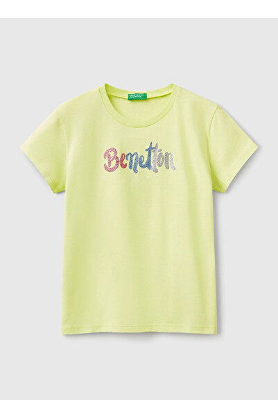 Benetton Baskılı Sarı Kız Çocuk T-Shirt 3I1XC10MZ