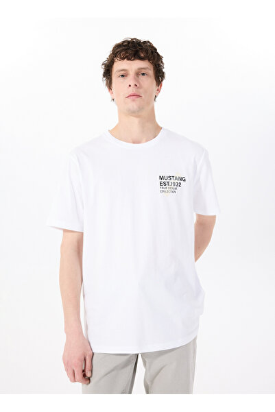 Mustang Bisiklet Yaka Baskılı Beyaz Erkek T-Shirt M5SM-TST1929