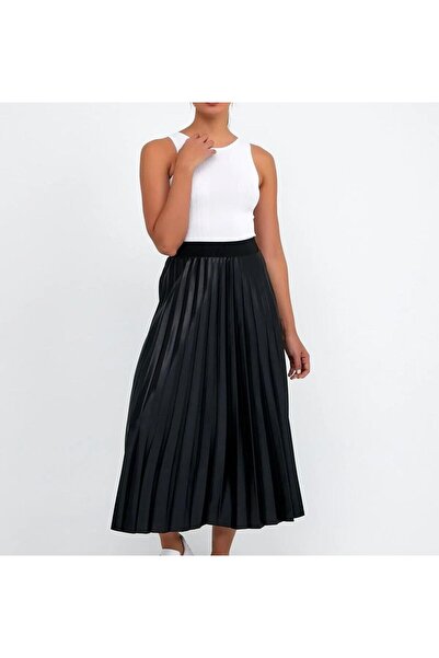 Hazel Fusta de dama plisata neagra - cu talie elastica