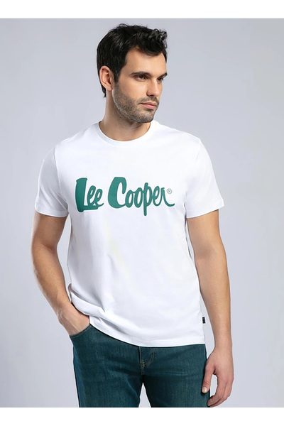 Lee Cooper Ανδρικό μπλουζάκι με λαιμόκοψη λευκό 252 LCM 242001 LONDONLOGO WHITE-Y