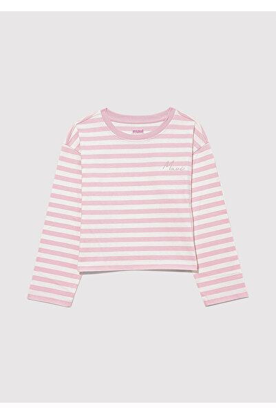 Mavi Embroidered Pink Striped T-Shirt Loose Fit / Loose Relaxed Cut 7610262 -89150