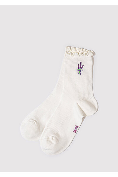 Mavi Floral bestickte Ecru-Socken 1913250 -70053