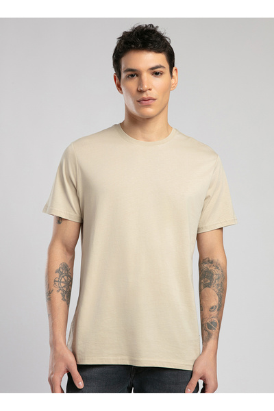 Lee Cooper Ανδρικό μπλουζάκι με λαιμόκοψη μπεζ 252 LCM 242003 BASELO BEIGE