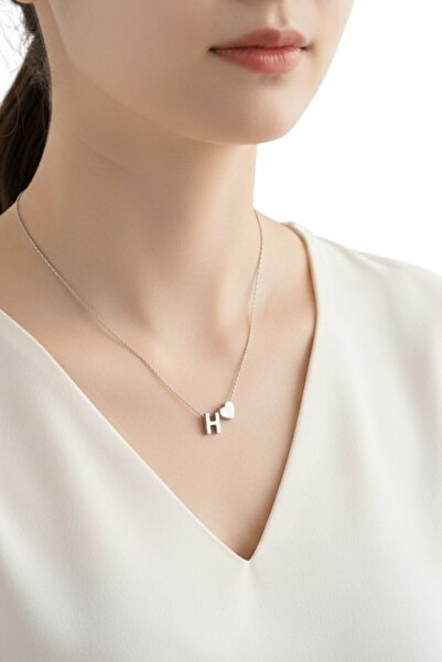 Alexis Carrel Çelik Zincirli H Harfli Kolye, Kalp Detaylı Gümüş Renk Harf Kolye Sevgili , Çift , Arkadaş , Kolyesi