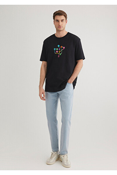 Mavi Siyah İstanbul Tişört Loose Fit / Bol Rahat Kesim 0612453-900