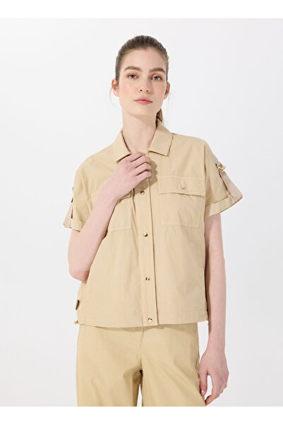 Discovery Expedition D5SL-GML3627 Bej Relaxed Fit Baskılı Kadın Gömlek