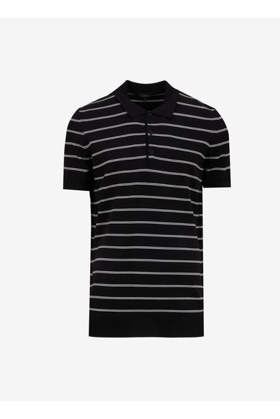 FABRIKA COMFORT Black Men's Polo Regular Fit Striped Sweater Fc5Sm-Kzk 2759
