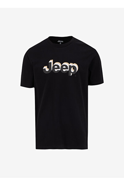 Jeep Bisiklet Yaka Baskılı Siyah Erkek T-Shirt J5SM-TST7308