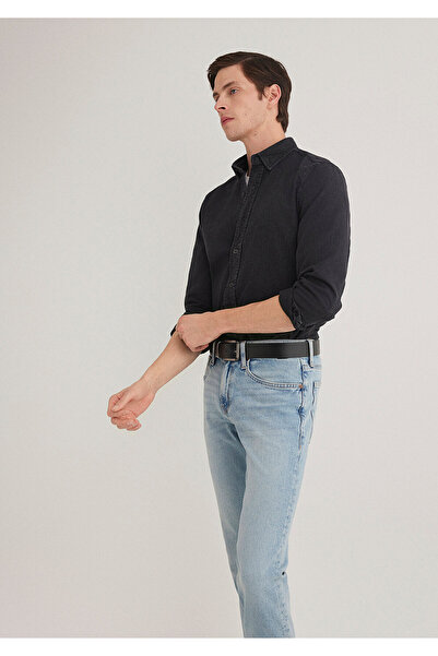 Mavi Siyah Denim Gömlek Slim Fit / Dar Kesim 0211128-900