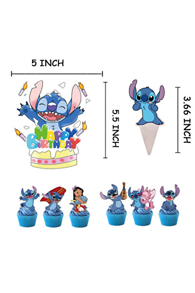 Miniso 7pcs TopperC Lilo Stitch Birthday Cake Decoration Stitch Cupcake Toppers Pink Angel Cake Toppers fo