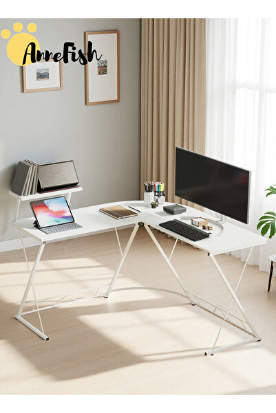 AnneFish حامل شاشة مكتب على شكل حرف L بطول 120 سم، طاولة مكتب، كمبيوتر ألعاب، محطة عمل للكتابة، مكتب زاوية