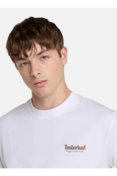 Timberland Tb0A6Dma1001-Rugged Active Gear Bac White Crew Neck Regular Fit Printed Men's T-Shirt