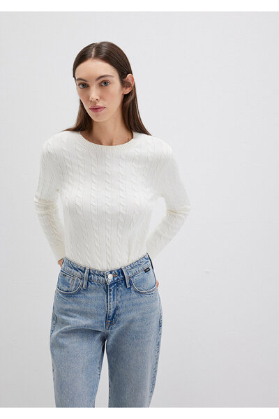Mavi Weißer Pullover mit Rundhalsausschnitt, schmale Passform/enger Schnitt 1710341-70057