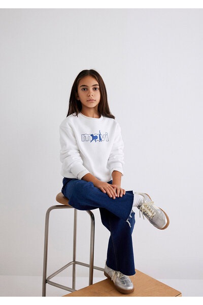 Mavi Logó macska nyomott fehér pulóver 7s10001-620