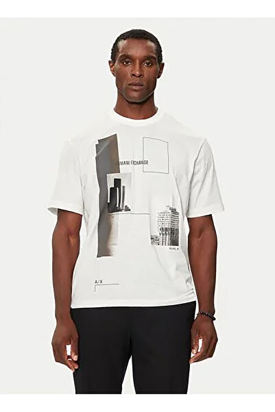 Armani Exchange Bisiklet Yaka Baskılı Ekru Erkek T-Shirt 6DZTHZ ZJBYZ 61AK