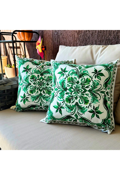 white rabbit home Dolce Green Patterned Throw Pillow Cover