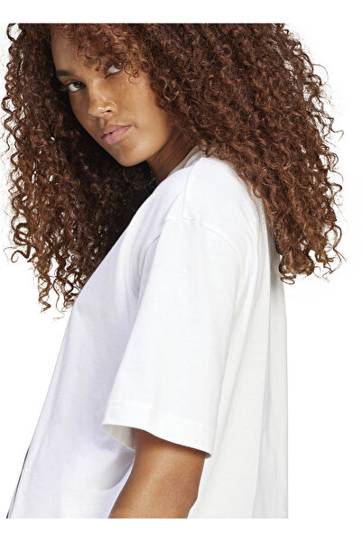 adidas JG8737 W BL SJ BF T Tricou alb cu gât rotund, cu imprimeu, cu potrivire largi