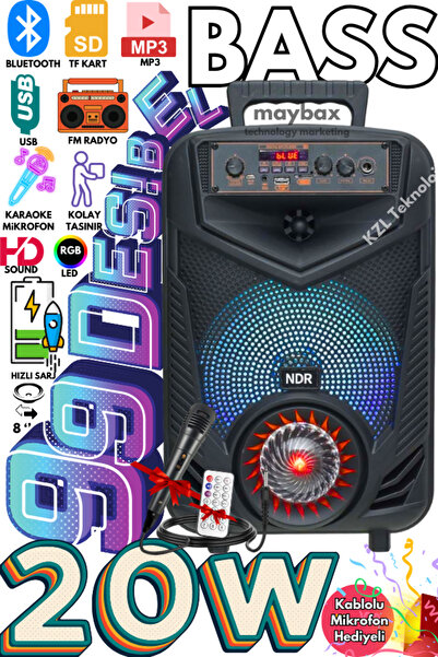 POLYGOLD Outdoor Parti Hoparlörü Hoparlör 8 Inç Kablosuz Speaker Ses Bombası Radyo Bt Usb Tf Kart Aux