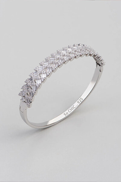 So CHIC... Diana 18 Ayar Beyaz Altın Kaplama Gümüş Kelepçe Bileklik