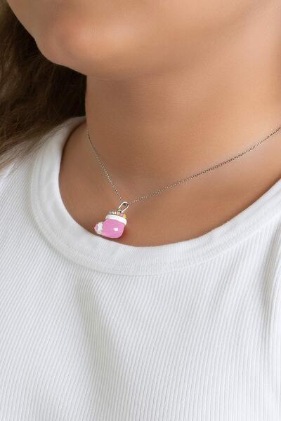 So CHIC... Renkli Çorap 18 Ayar Beyaz Altın Kaplama 32 Cm Gümüş Çocuk Kolye