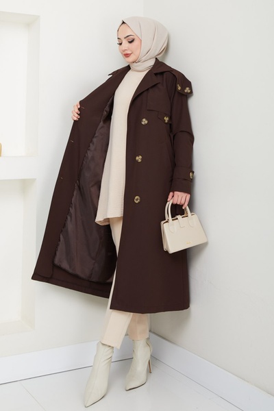 InStyle Καφέ καμπαρντίνα με λεπτομέρεια επωμίδα στους ώμους