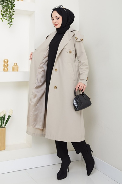 InStyle Omuzları Apolet Detaylı Astarlı Taş Trençkot