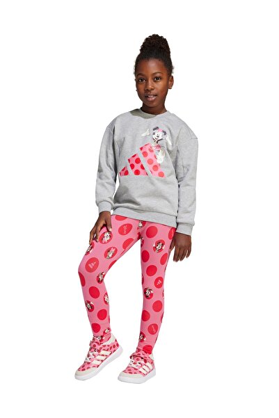 adidas Gri - Pembe Kız Çocuk Baskılı Tayt Takımı JF3645-LG DY MI JOG