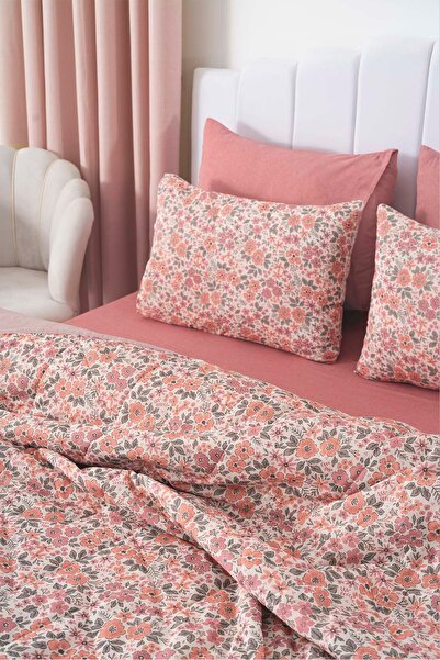 Rivaİstanbul Pink Spring Double Duvet Cover Pique Set - 7 Piece Dowry Set