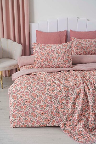 Rivaİstanbul Pink Spring Double Duvet Cover Pique Set - 7 Piece Dowry Set