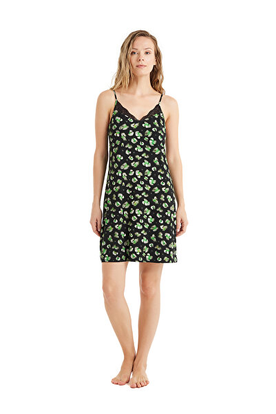 Blackspade Baskılı Siyah Kadın Gecelik 60506