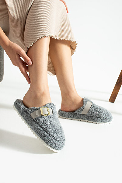 Moda Devrin Γκρι Πετσέτα με αγκράφα Χειμερινές γυναικείες παντόφλες