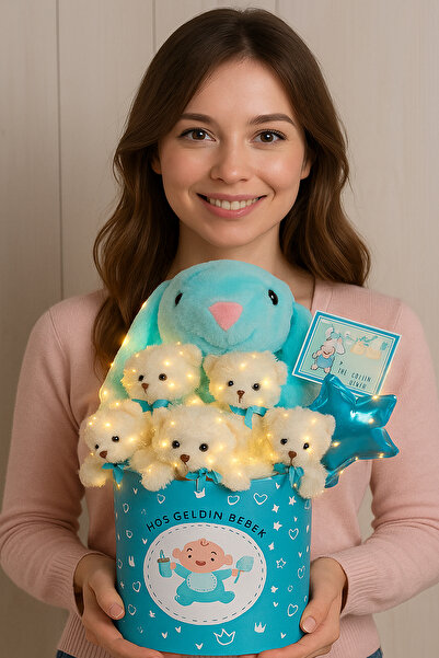 Solemia Hoşgeldin Bebek Temalı, Uyku Arkadaşı Tavşan ile LED Işıklı Yumoş Pel...