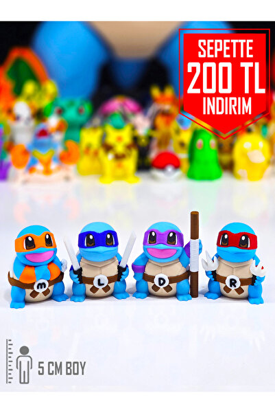 Suelo Butik 4'lü Pokemon Squirtle x Ninja Kaplumbağalar Figür Seti Pokemon Karakter Figür Oyuncakları 5 Cm