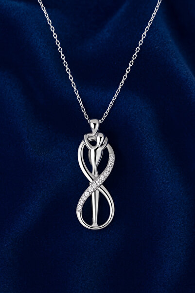 KAR DİAMOND 925 Ayar Gümüş Zirkon Taşlı Sonsuzluk ve Aşk Çift Kolye – Sertifi...
