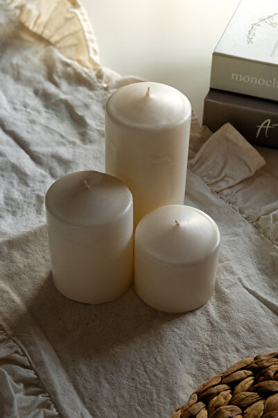 MAK CANDLE 3'lü Blok Mum Beyaz Silindir Mum Hediyelik
